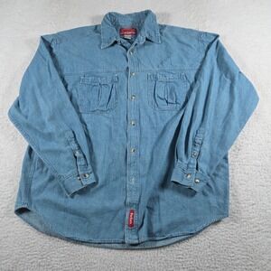 Vintage Marlboro Shirt Mens XL Blue Denim Button Front Western Casual 90s